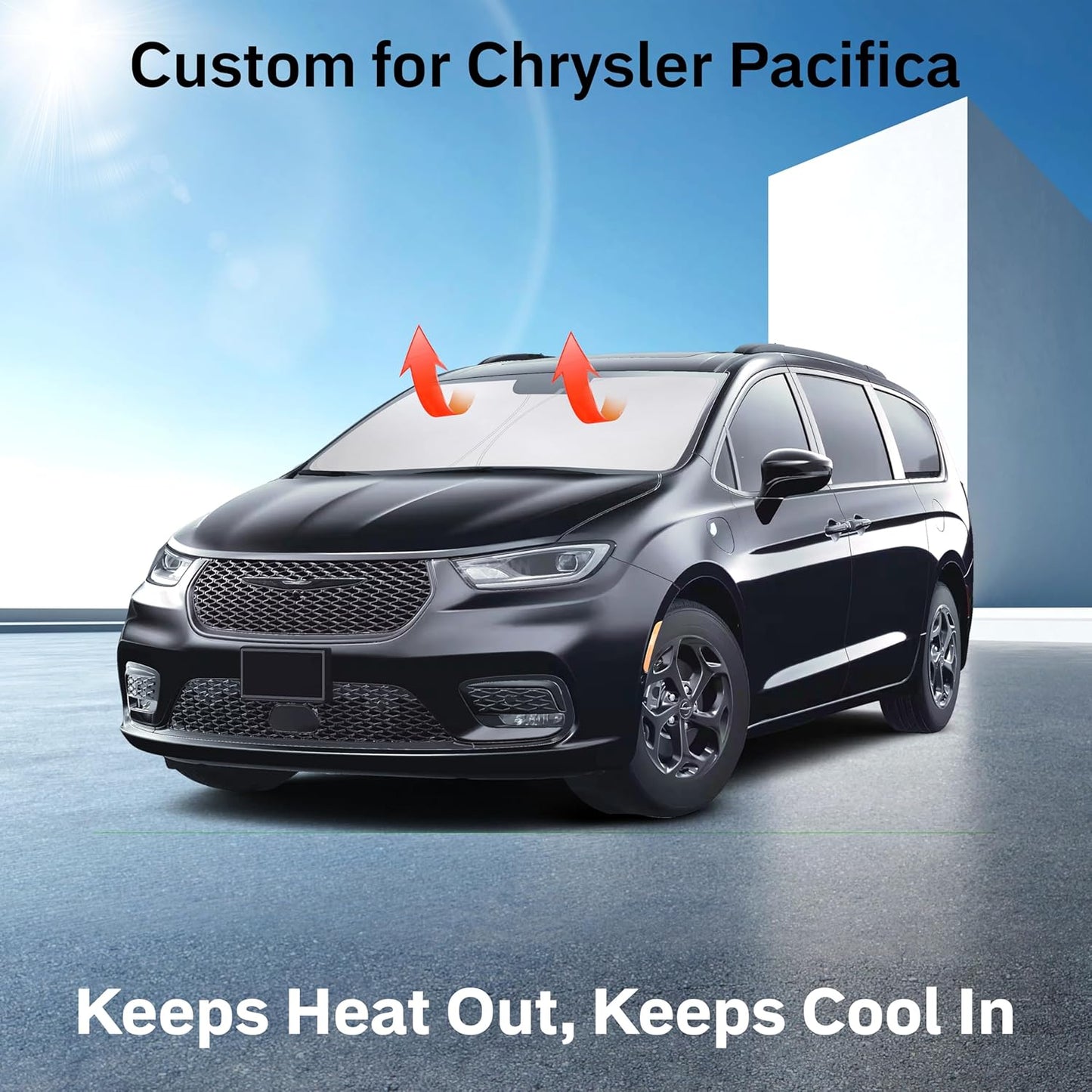 for Chrysler Pacifica 2017-2025 EcoNour Windshield Sunshade -240T Polyester Material Cars Sun Visor Reflector Blocks UV Rays Foldable Sunshade Interior Protection Chrysler Pacifica Accessories