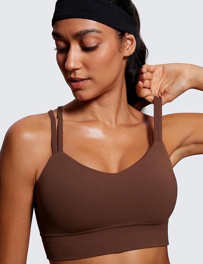 CRZ YOGA Softness Mold Womens Butterluxe Strappy Longline Sports Bra - Double Spaghetti Strap Workout Yoga Crop Top Athletic