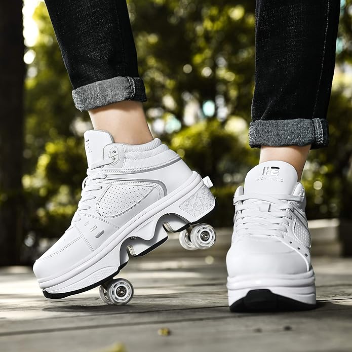 2-in-1 Roller Skates & Sneakers Unisex Retractable Wheels Outdoor Fun & Fitness Kick Roller Shoes