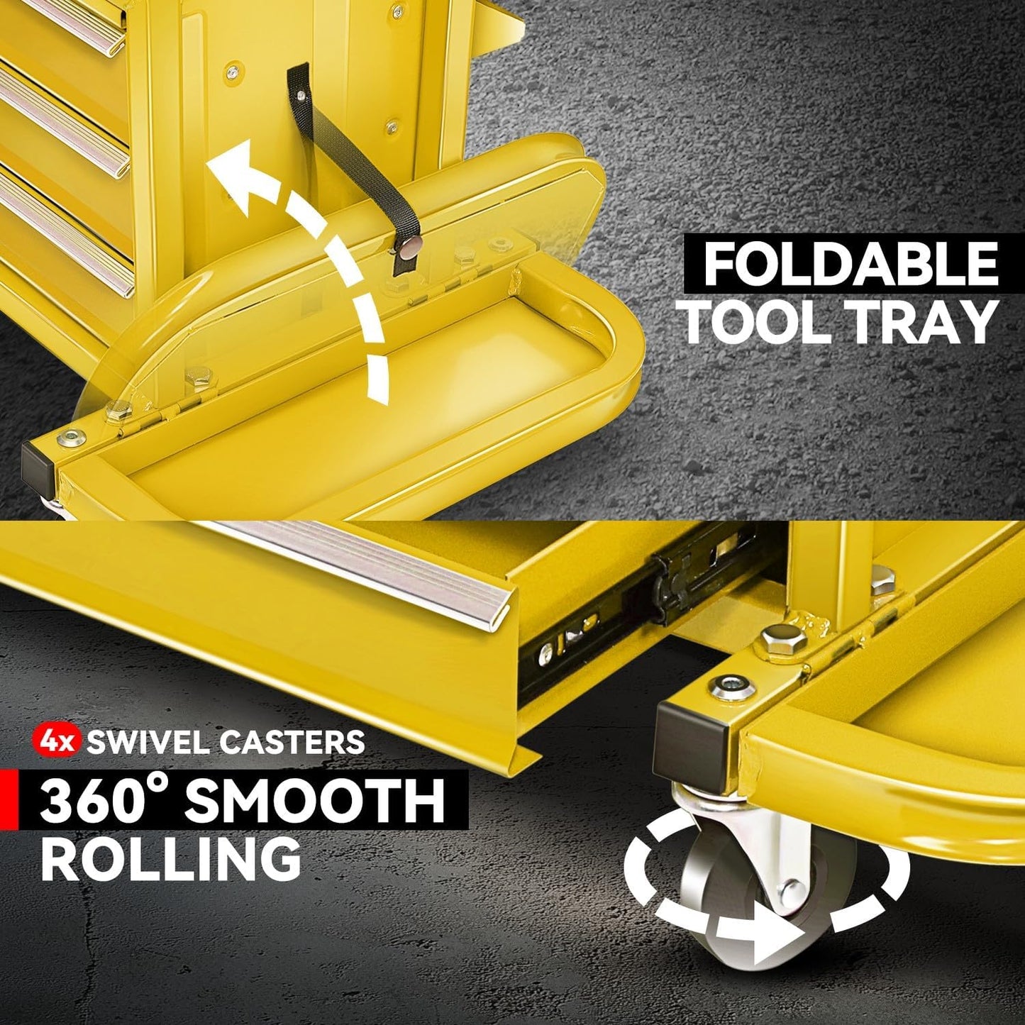 Auto Dynasty 3-Drawer Mechanic Rolling Seat, 350 LBS Capacity Roller Garage Shop Seat with Storage Tool Tray for Workshop, Repair Shop, Warehouse, Yellow