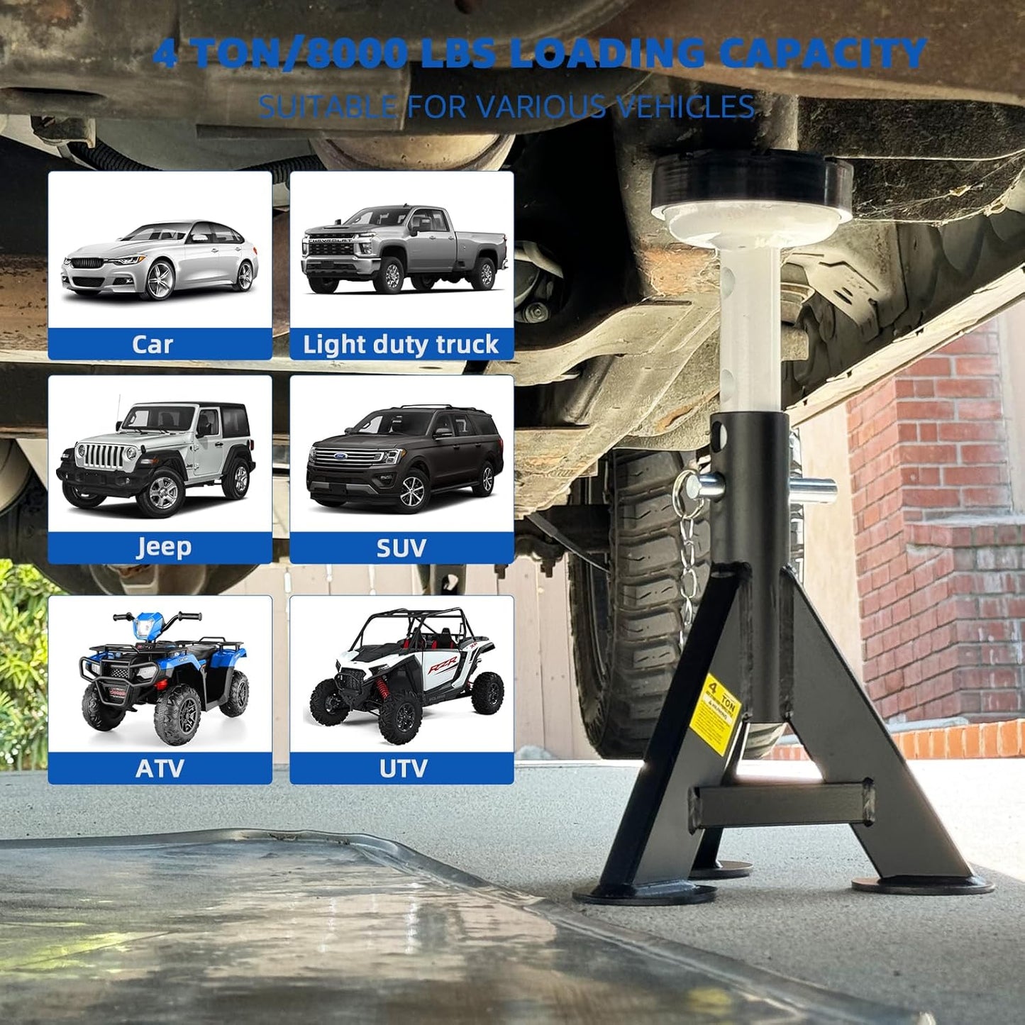 HKTE 4 Ton Heavy Duty Jack Stands, Security Locking Pins, 8,000 lbs Capacity, 2pack