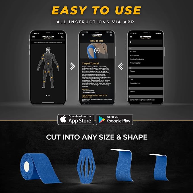 Kinesiology Tape-Incredible Support for Athletic Sports and Recovery + Free Taping Guide-Uncut 2 inch 32 feet Roll (Navy Blue + Free Taping Guide, Pack of 1)