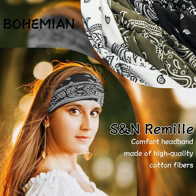 S&N Remille Wide Headbands for Women, Large Hairband, Elastic Non-Slip Headband Twist Knotted Accessories, Yoga Workout Vintage Hair 3 Pack (Colour-11)