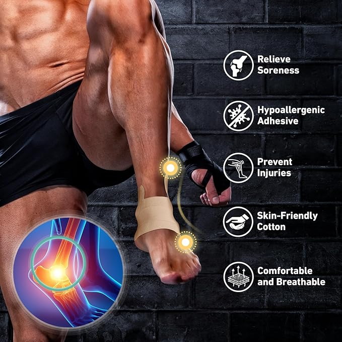 Kinesiology Tape for Ankle, KTQUICK 12 Count Ankle Tape Precut, Original Cotton Waterproof & Breathable, Enhance Elastic Kinesiology Athletic Tape for Ankle Support and Muscle to More Sports (Beige)