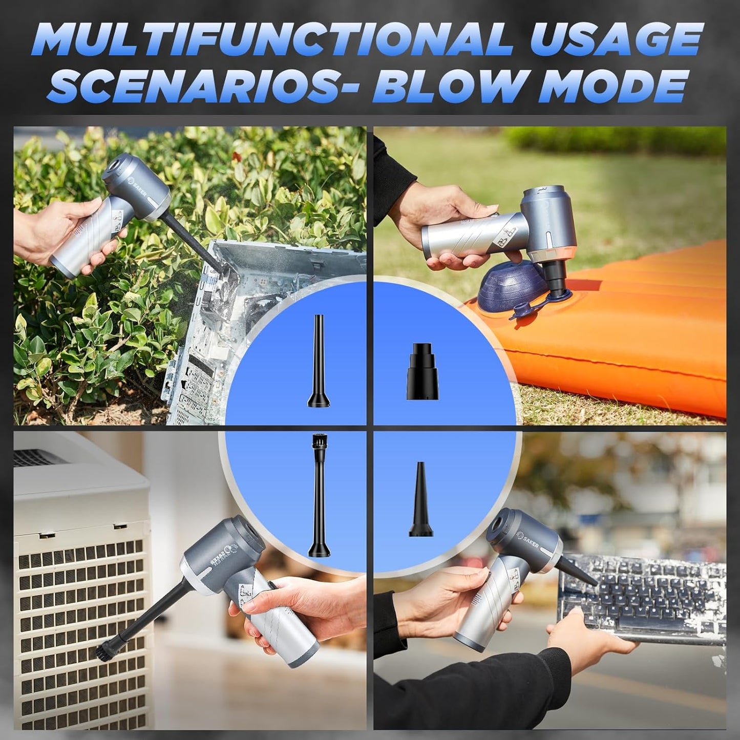 Saker Car Vacuum Cleaner 17000PA Foldable 3 in 1 Mini Handheld Car Vacuum Portable Cordless with Brushless Motor for Hair,Cars,Bedrooms,Offices Cleaning HL132 Silver