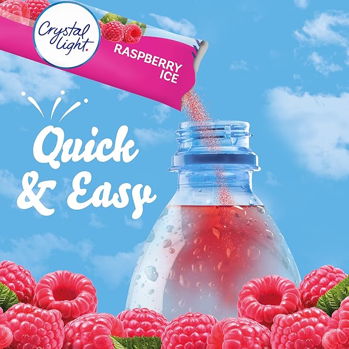 Crystal Light Raspberry Ice Artificially Flavored Powdered Drink Mix, 120 ct Pack, 12 Boxes of 10 On-the-Go-Packets