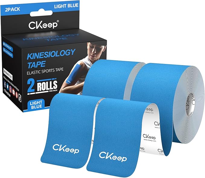 CKeep Uncut Kinesiology Tape(2 Rolls), Original Cotton Elastic Premium Athletic Tape,Latex Free Hypoallergenic, 2inch x 16ft, Light Blue