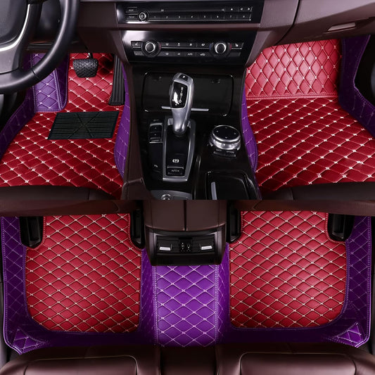 Custom Personalized Floor Mats for Cars，Luxury Full Coverage All Car Floor Mats，Anti-Slip Leather Car Mat Set ，Custom Floor Mats for 99% of Cars, Trucks & SUVs. (Purple and Red)