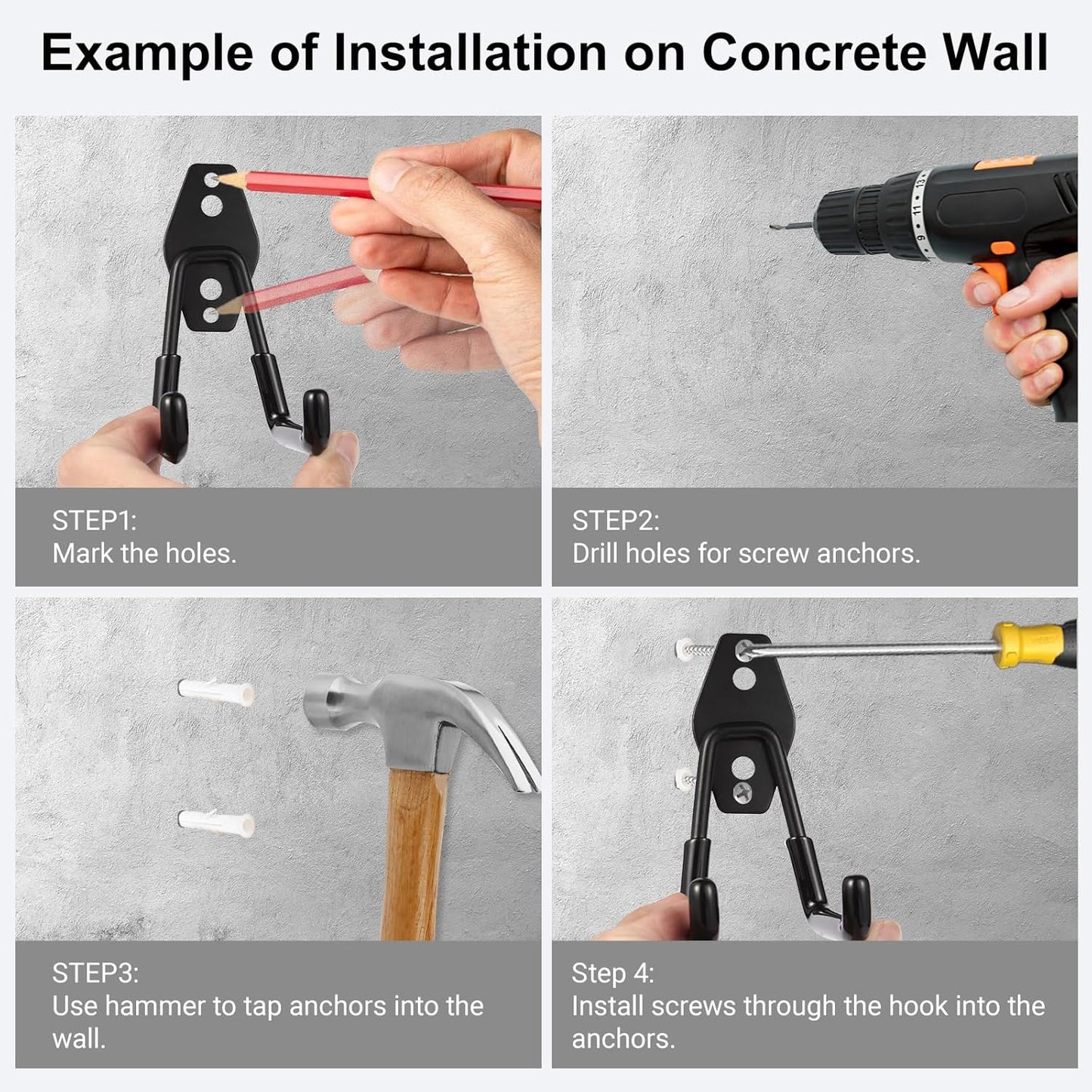 Garage Hook Heavy Duty Wall Storage Hangers, 16 Pack Garage Storage Hooks Steel Tool Organizer Black for Ladders, Ropes, Garden Tools