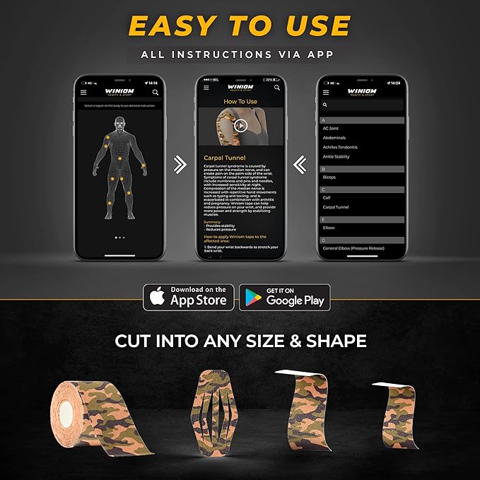 Kinesiology Tape-Incredible Support for Athletic Sports and Recovery + Free Taping Guide - Pre-Cut 2 inch 50 feet (Forest Camo + Free Taping Guide, 1 Pack)