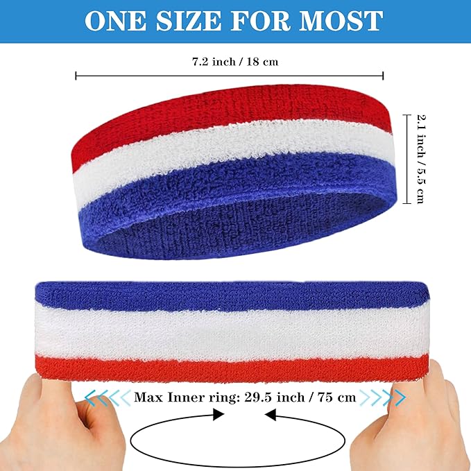 4 Pack Sweatbands Sports Headband for Men and Women, Moisture Wicking Athletic Workout Headband for Running, Tennis, Basketball, Yoga, Gym Stretchy Unisex Sweatband