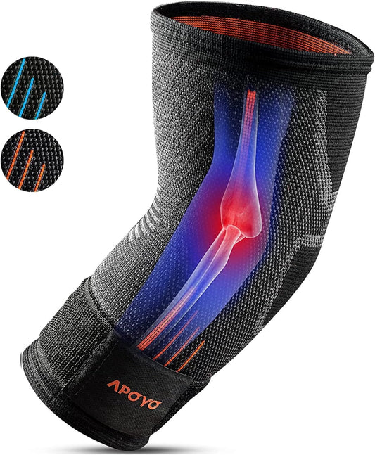 APOYO Elbow Brace for Tendonitis and Tennis Elbow, Compression Sleeve for Arthritis, Workouts, Reduce Joint Pain During Fitness Activity (Medium)