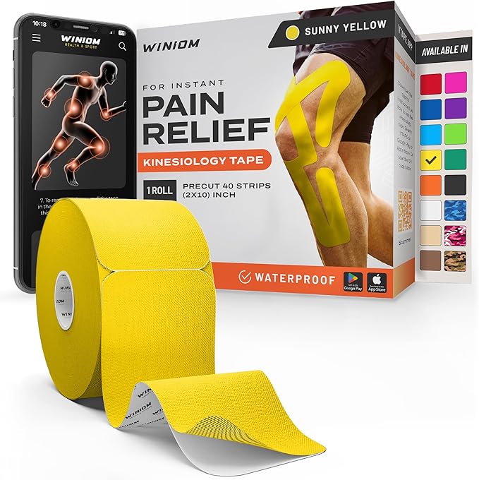 Kinesiology Tape-Incredible Support for Athletic Sports and Recovery + Free Taping Guide - Pre-Cut 2 inch 32 feet (Sunny Yellow + Free Taping Guide, 1 Pack)