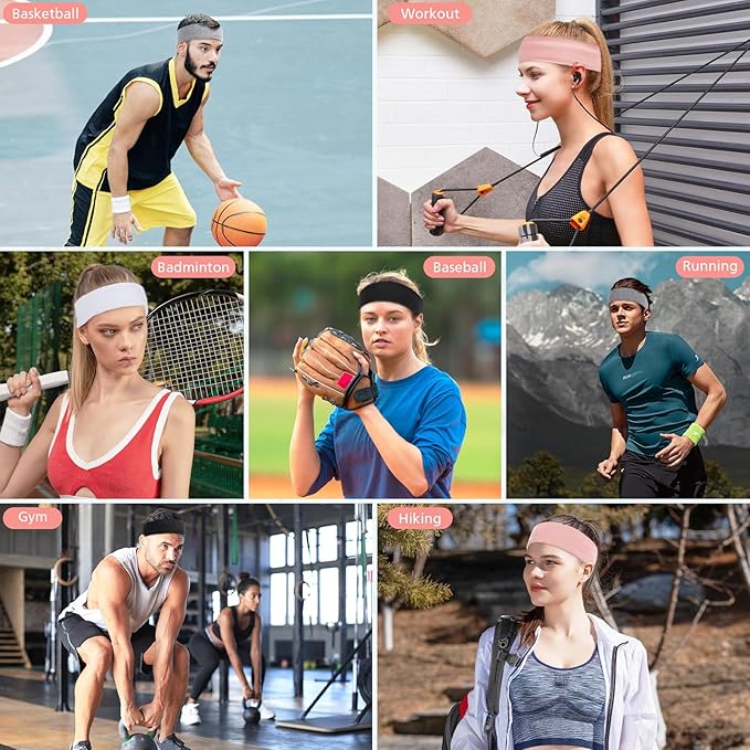 Headbands for Women Non Slip, Stretchy Sweat Headband for Workout Yoga Running, Head Bands for Women's Hair - 8 Pack