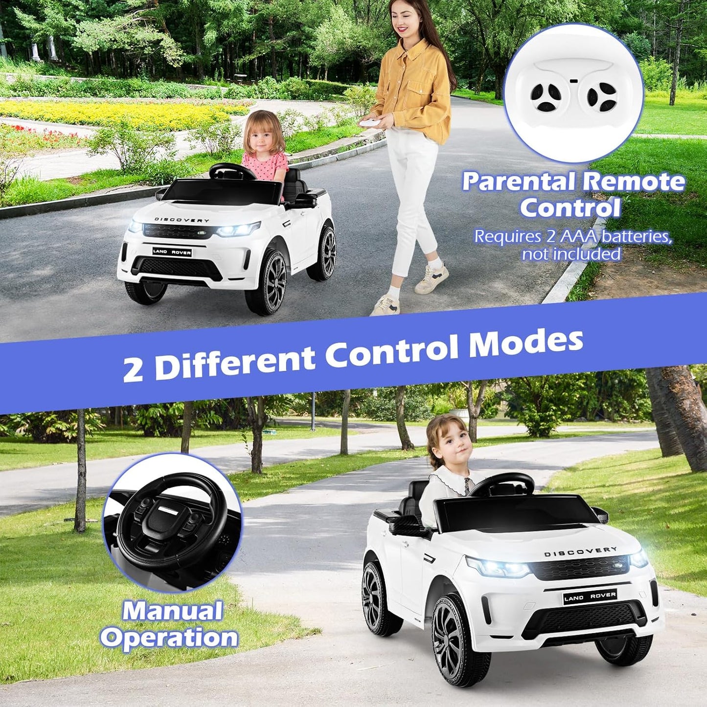 Costzon 12V Kids Ride On Car, Licensed Land Rover Electric Vehicle w/Remote Control, Lockable Doors, Slow Start System, LED Lights & Speed Switch Sound, Music & Horn, MP3 & USB (White)