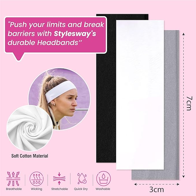 8 PCS Sport Headbands for Women, Non-Slip Hair Bands, 7 centimeters, Multi, Polyester - Hair Warp for Women's Daily Workout Yoga Running and Sports