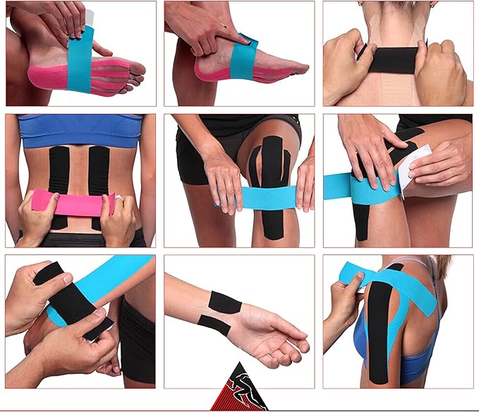 Kinesiology Tape Athletic Pro Sports - 3 Rolls, 60 Precut Strips, Latex-Free, for Muscle Support, Ankles, Wrists, Knees, Running, Tennis, Swimming. Stays Secure for Several Days