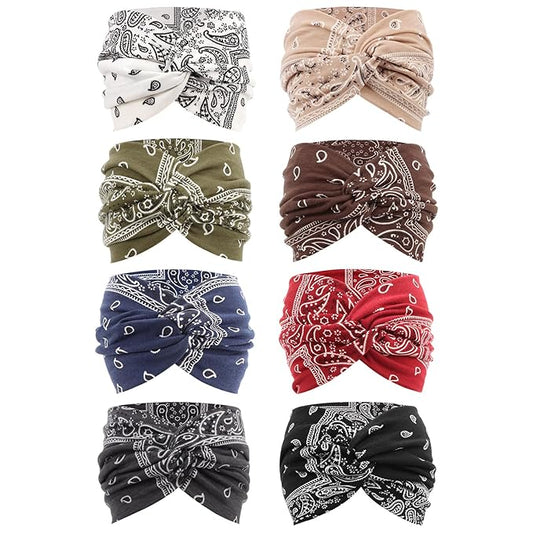 DRESHOW 8 Pack Turban Headbands for Women Wide Vintage Head Wraps Knotted Cute Hair Band Accessories