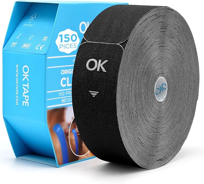 OK TAPE Kinesiology Tape Pre Cut Strips Bulk (150 PCS),Elastic Cotton Latex Free Hypoallergenic Athletic Tape Roll for Muscle Joint Knee,Waterproof k Tape 2in×10in/PCS