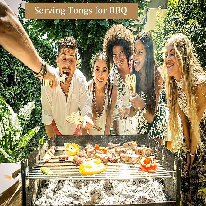 6 Pack Serving Tongs Kitchen Tong, 7 Inch Gold Buffet Tongs, Stainless Steel Food Tong Small Tong, Serving Tong for Buffet, Party, Salad, Appetizers