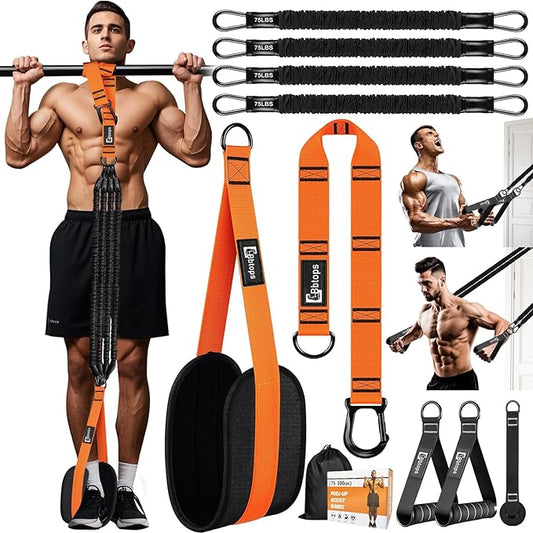 Pull Up Assistance Bands,Up to 300 lbs Assistance,Adjustable Heavy Duty 4 Resistance Bands for Pull up, with Feet/Knee Rest, Handle and Door Anchor for Home Gym Fitness Exercise Strength Training