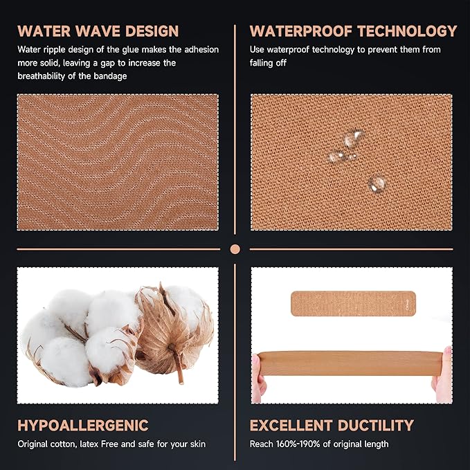 CKeep Uncut Kinesiology Tape(2 Rolls), Original Cotton Elastic Premium Athletic Tape,Latex Free Hypoallergenic, 2inch x 16ft, Beige