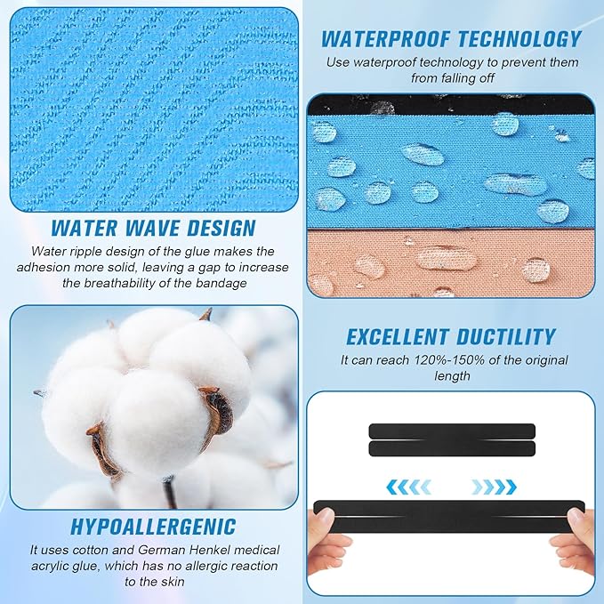 Waterproof Breathable Athletic Elastic Sports & Weightlifting Tape, Injury Recovery-Muscle Strain Relief & Joint Support(3 Colors Mixed) (X-Shaped)