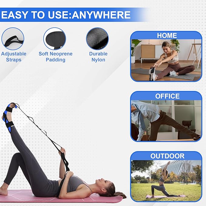 Stretch Strap with Loops for Foot and Calf - Ideal for Physical Therapy, Achilles Tendonitis Relief, and Plantar Fasciitis - Perfect for Yoga, Gymnastics, and Flexibility Training