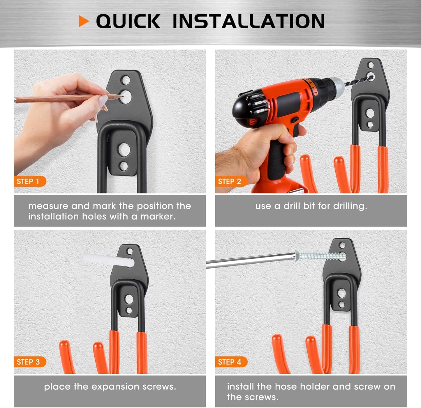 Hose Hanger Wall Mount 2 Pack,Heavy Duty Hose Holder with Screws Metal Hose Hangers for Outside,Hose Rack Suitable for Garage,Garden and Yard