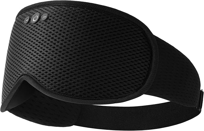 Sleep Headphones, Sleep Mask with Bluetooth Headphones, Ventilated Fabric, Adjustable Fit, 100% Blackout 3D Contoured Eye Cups, Sleeping Headphones for Side Sleepers