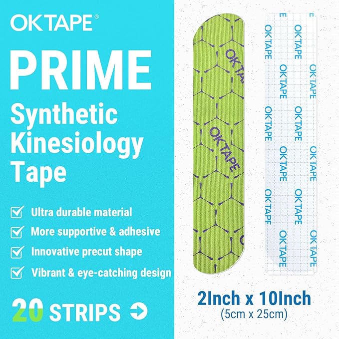 OK TAPE Synthetic Kinesiology Tape, 20 Strips, Precut K Tape, Performance Elastic Athletic Tape for Pain Relief & Muscle Support, Waterproof, 2" x 10" -Green