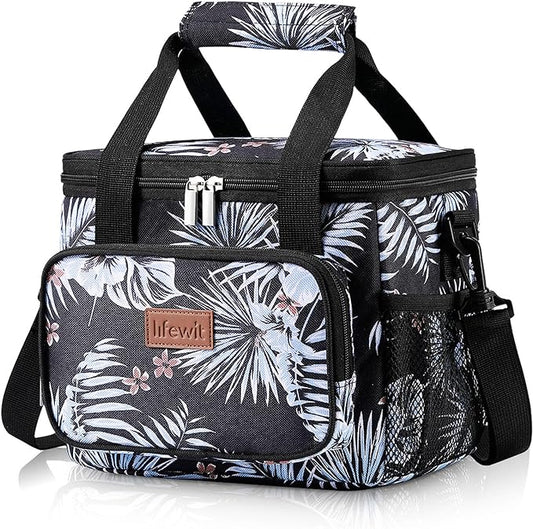 Lifewit Medium Lunch Bag Insulated Lunch Box Soft Cooler Cooling Tote for Adult Men Women, Flower 12-Can (9L)