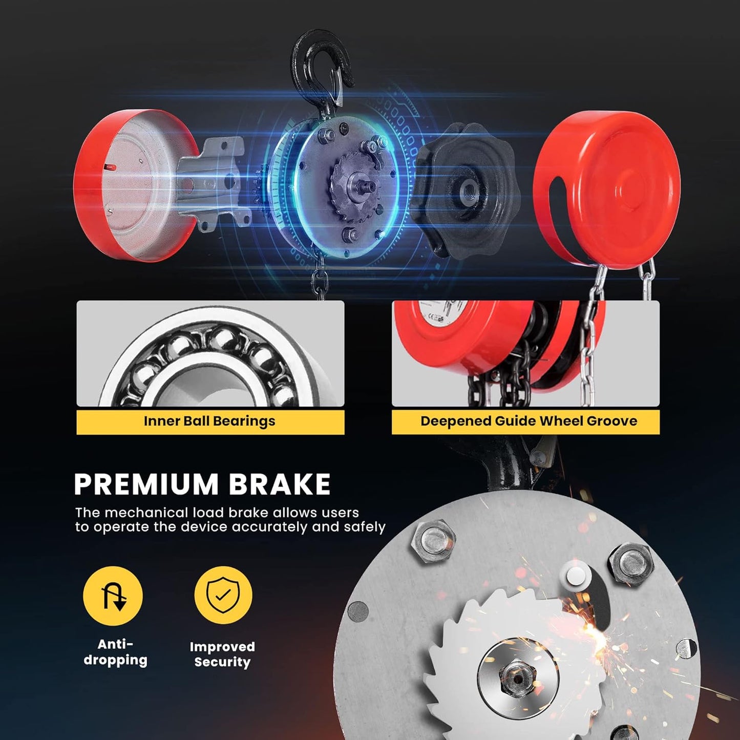 SPECSTAR Hand Chain Hoist 1 Ton 2200 Lbs Capacity 10 Feet with 2 Heavy Duty Hooks, Manual Chain Fall for Warehouse Building Automotive Machinery Red