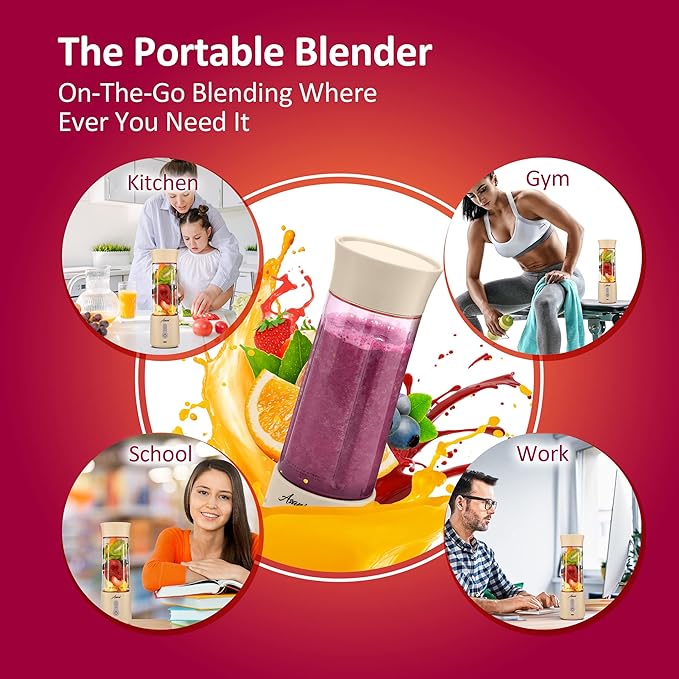 Asani Portable Blender for Shakes and Smoothies, USB Rechargeable Personal Blender, Mini Blender, Strong Stainless-Steel Blades, & Powerful Motor, For Travel, Camping, Gym (Milk White)