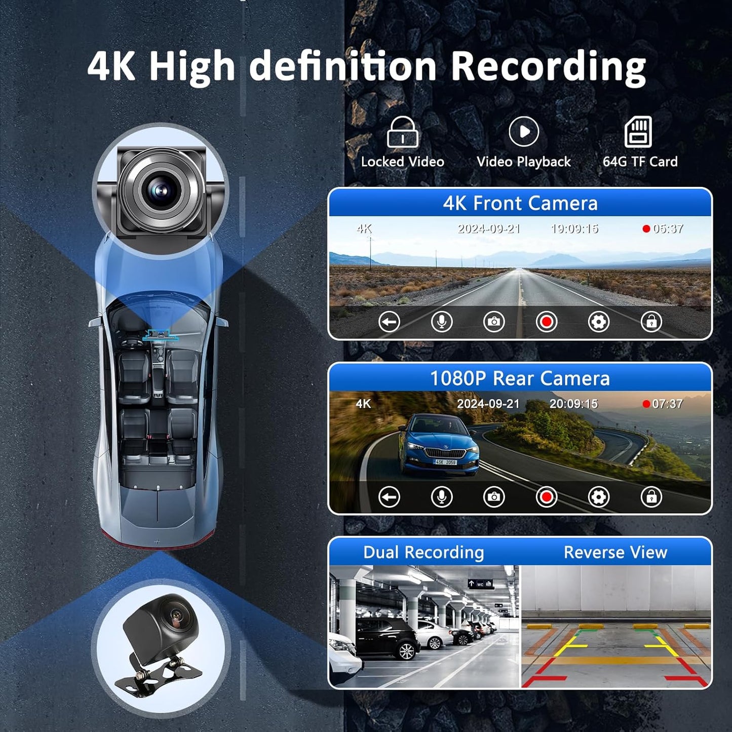 Apple carplay & Android Auto,Wireless Double din 10.26 inch Dash Cam with Front Camera and Backup Camera.GPS Navigation,Mirror Link/Voice Control/Bluetooth for Car RV Pickup Bus Trailer.etc