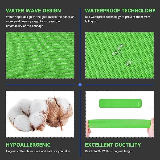 CKeep Uncut Kinesiology Tape(2 Rolls), Original Cotton Elastic Premium Athletic Tape,Latex Free Hypoallergenic, 2inch x 16ft, Green