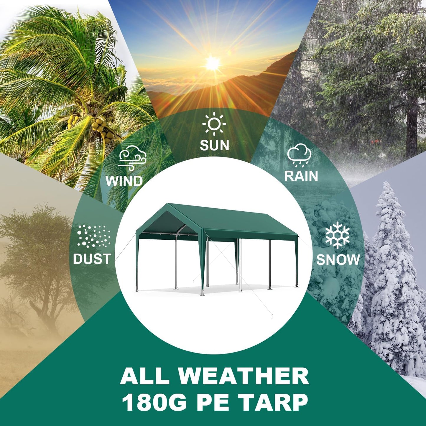 12x20FT Heavy Duty Carport Potable Car Canopy Garage Party Tent Boat Shelter,Waterproof & UV Protected with Four Wind-Resistant Ropes, Outdoor Tents for Cars,Boats,Trucks, Motorcycles(Green)