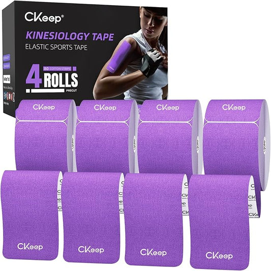 CKeep 4 Rolls Kinesiology Tape, Original Cotton Elastic Athletic Tape, 20 Precut 10" Strips Each, Purple, Ideal for Muscle Support & Injury Prevention