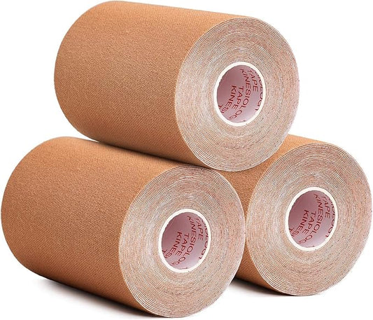 3 Pack Kinesiology Tape, 4in x 5.5yd Water Resistant Muscle Support Adhesive Sport Tape for Pain Relief, Latex Free Cotton Elastic Athletic Tape for Joints, Knee, Ankle, Shoulder, Wrist