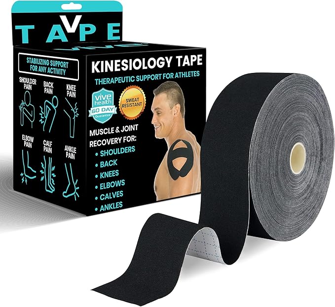 Vive Kinesiology Tape (105 Feet) - Therapeutic Athletic Support Tape - Uncut Kensio Roll - Muscle and Joint Recovery for Shoulder, Back, Knee, Elbow and Ankle Pain Relief - Waterproof for Sports