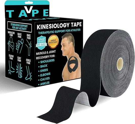 Vive Kinesiology Tape (105 Feet) - Therapeutic Athletic Support Tape - Uncut Kensio Roll - Muscle and Joint Recovery for Shoulder, Back, Knee, Elbow and Ankle Pain Relief - Waterproof for Sports
