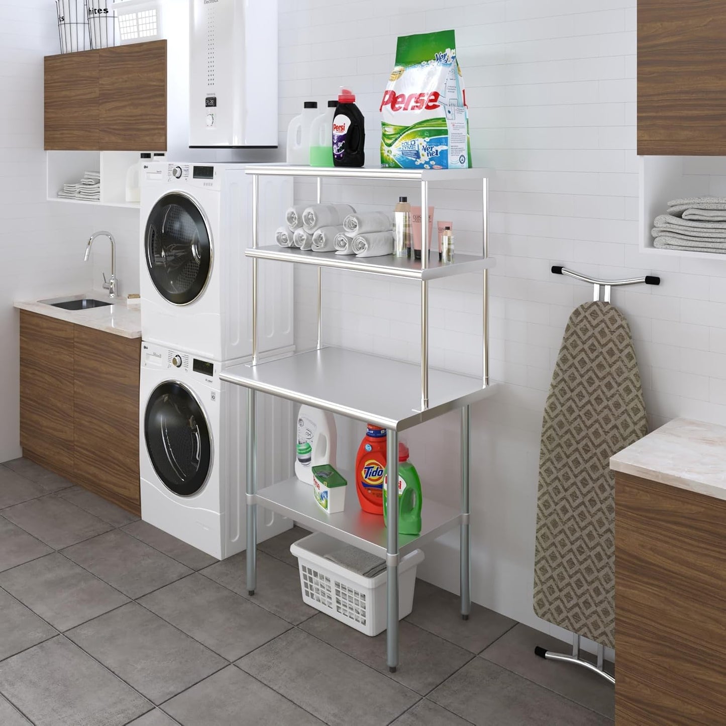 Amgood Stainless Steel Work Table Double Tier Overshelf | Metal Kitchen Prep Table & Shelving Combo (24" x 36" Work Table + 18" Overshelf)