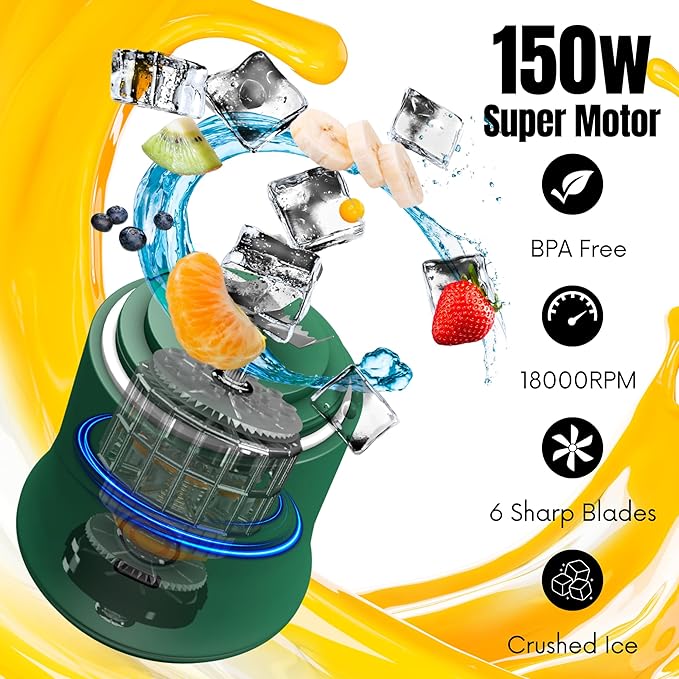 SSKAWorldwide Portable Blender - 21oz Smoothie Blender Rechargeable Small Blender with 6 Blades Personal Blender for Home Office Gym Sports and Travel (Green)
