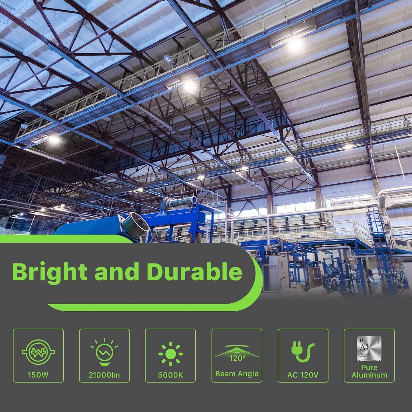 LED High Bay Light 150W, 21000lm 5000K UFO Led High Bay Light(600W MH/HPS Equiv.), Commercial Bay Lighting with 5ft Cable US Plug for Garage Shop Barn Warehouse