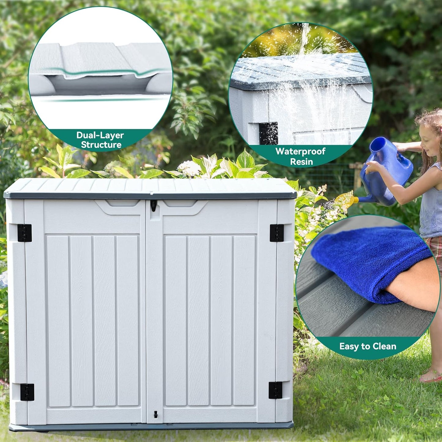 YITAHOME Outdoor Resin Storage Sheds, 39 in Height Lockable Waterproof Horizontal Shed w/o Shelf, Easy to Assemble Shed Storage for Garden Tools, Light Gray