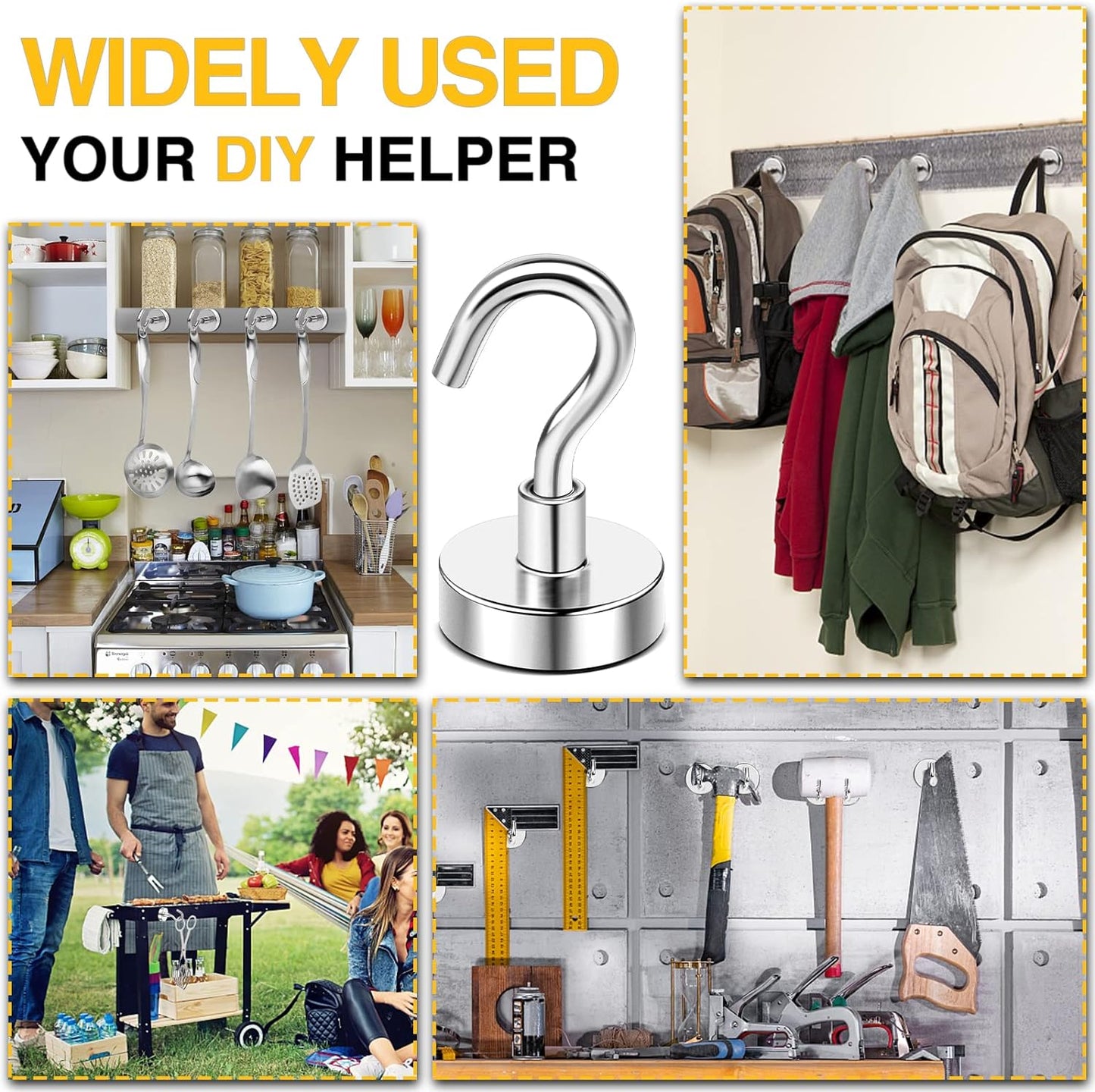 DIYMAG Magnetic Hooks, 30Lbs Strong Heavy Duty Cruise Magnet Hooks for Classroom, Fridge, Hanging, Cabins, Grill, Kitchen, Garage, Workplace and Office etc, (15 Pack-Silver)