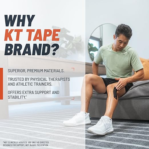 KT Tape, KT Flex Reinforced Adhesive Strips – 8 Pack, 10 in. Precut Strips in Black – Effective Support for Weak or Injured Knees, 2-Strip Application, Breathable, and Comfortable for Up to 3 Days