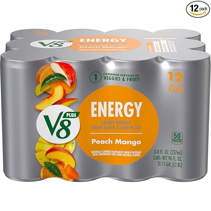 V8 Energy Peach Mango Energy Drink, 8 fl oz Can (12 Pack)