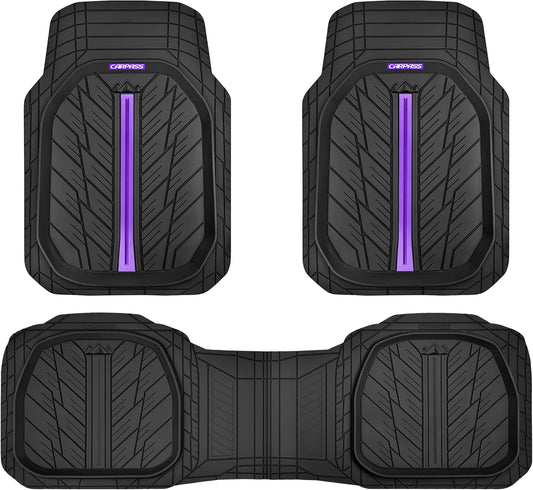 CAR PASS Tire Tread DeepDish Rubber Floor Mats for car Heavy Duty car mats All Weather, Universal XL~M Trim to Fit for Truck SUV Vehicle Automotive, Waterproof car mats 3 Piece (Purple Black)