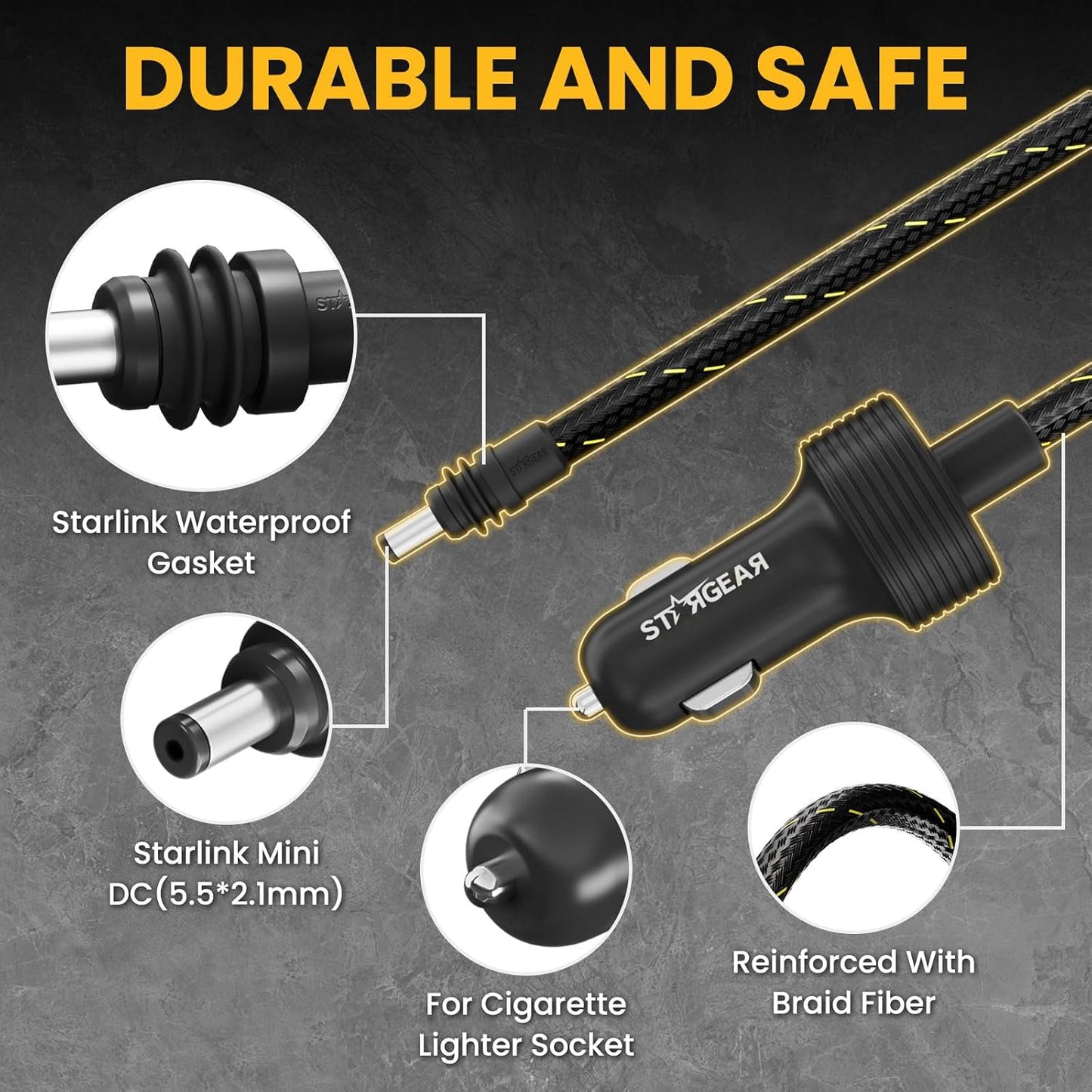 Starlink Mini Cable 12V Power Cable 3M/10FT, Braided Wear-Resistant Starlink Mini Accessories Cigarette Lighter to DC Cord, 12V-48V Car Charger Car Adapter